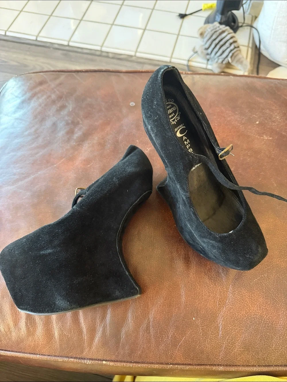 Jeffrey Campbell Havana Last Black Suede Platform Mary Jane Wedge Heels Size 7